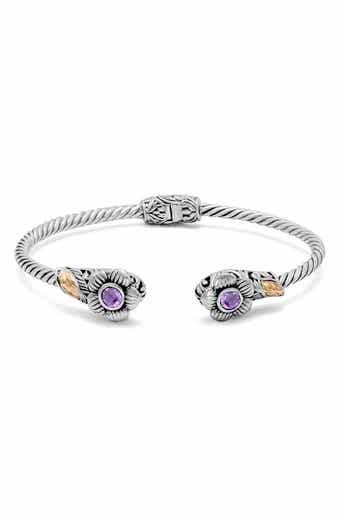 Sterling Silver & 18K Gold Amethyst Flower Hinge Bangle