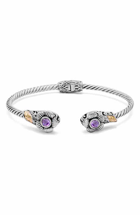 SAMUEL B. Sterling Silver & 18K Gold Amethyst Flower Hinge Bangle