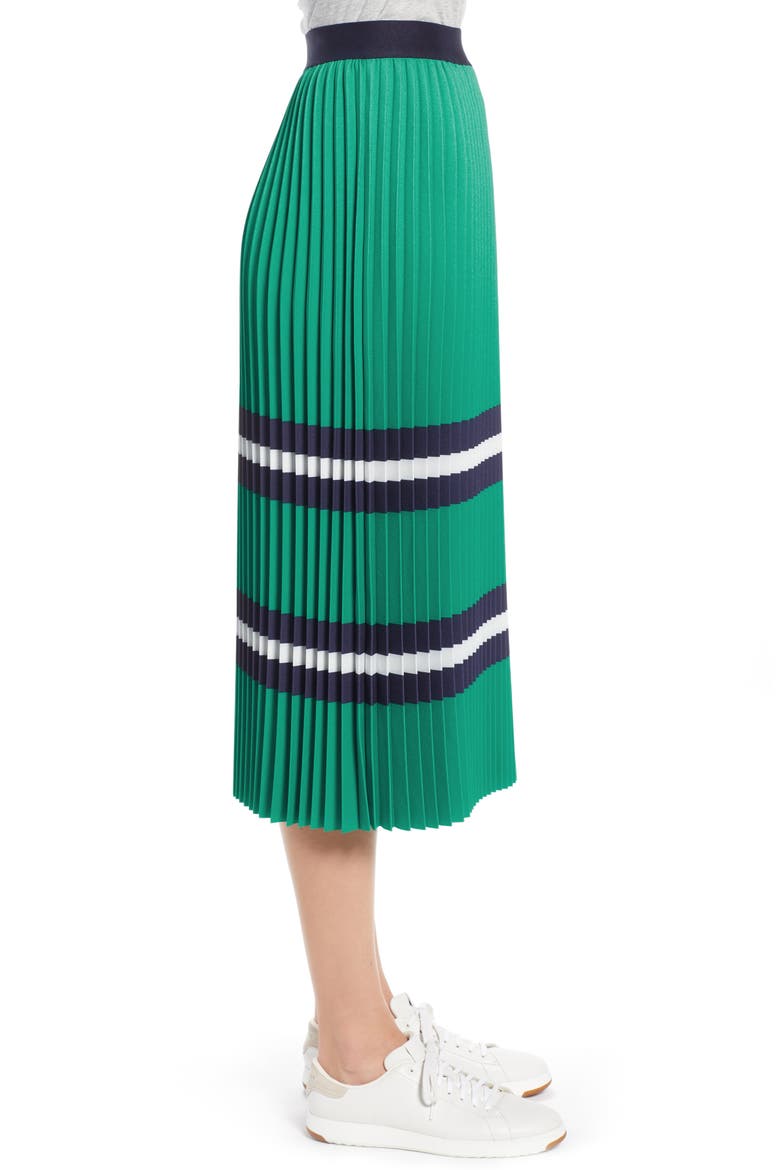 Pleated Polo Midi Skirt, Alternate, color, GREEN- NAVY SKIRT STRIPE