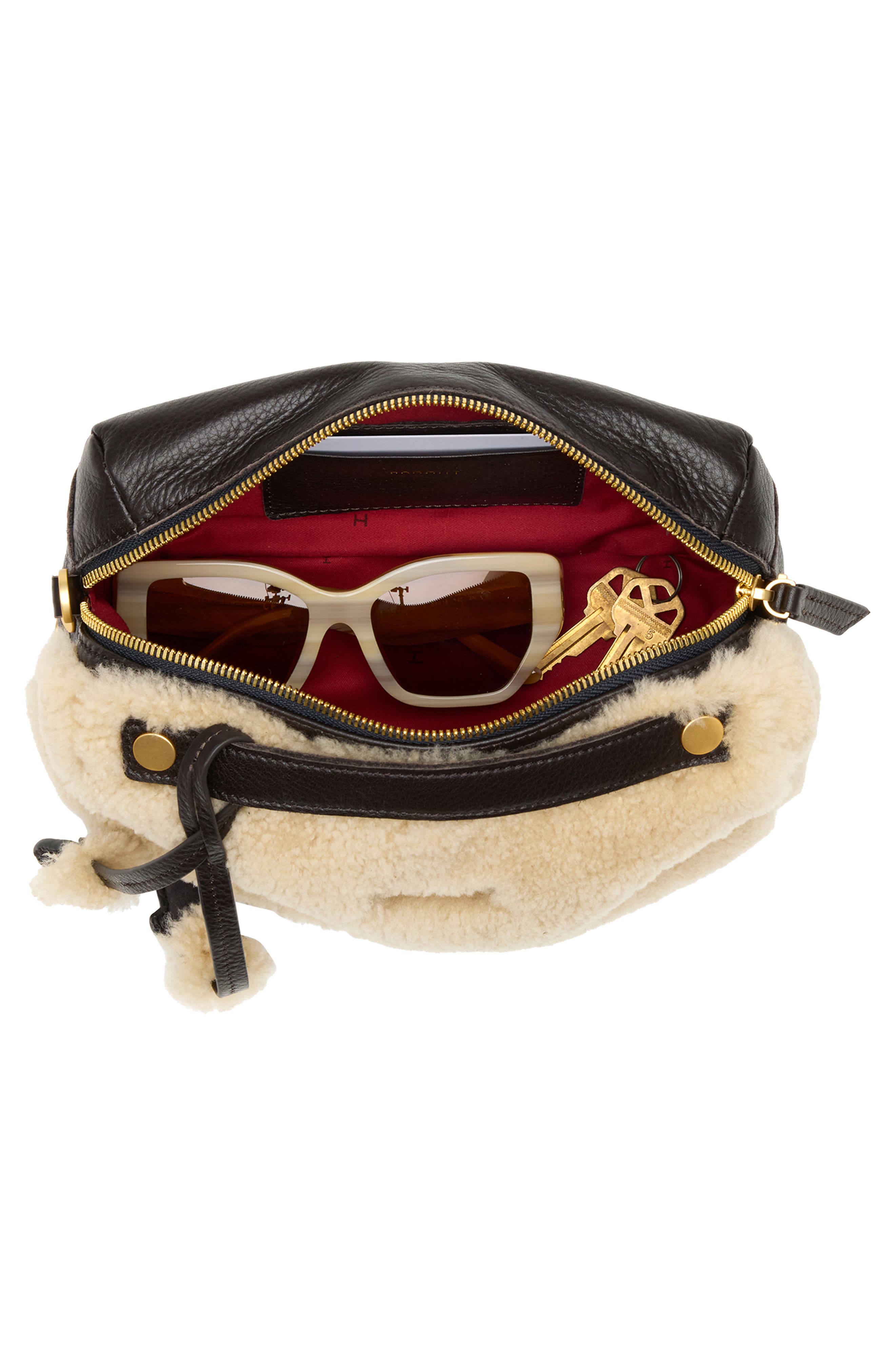 HAMMITT Small Evan Genuine Shearling Crossbody Bag, Alternate, color, Sundance Shearling/Gold