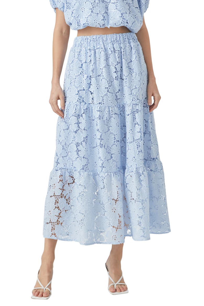 Tiered Sequin Lace Maxi Skirt, Main, color, POWDER BLUE