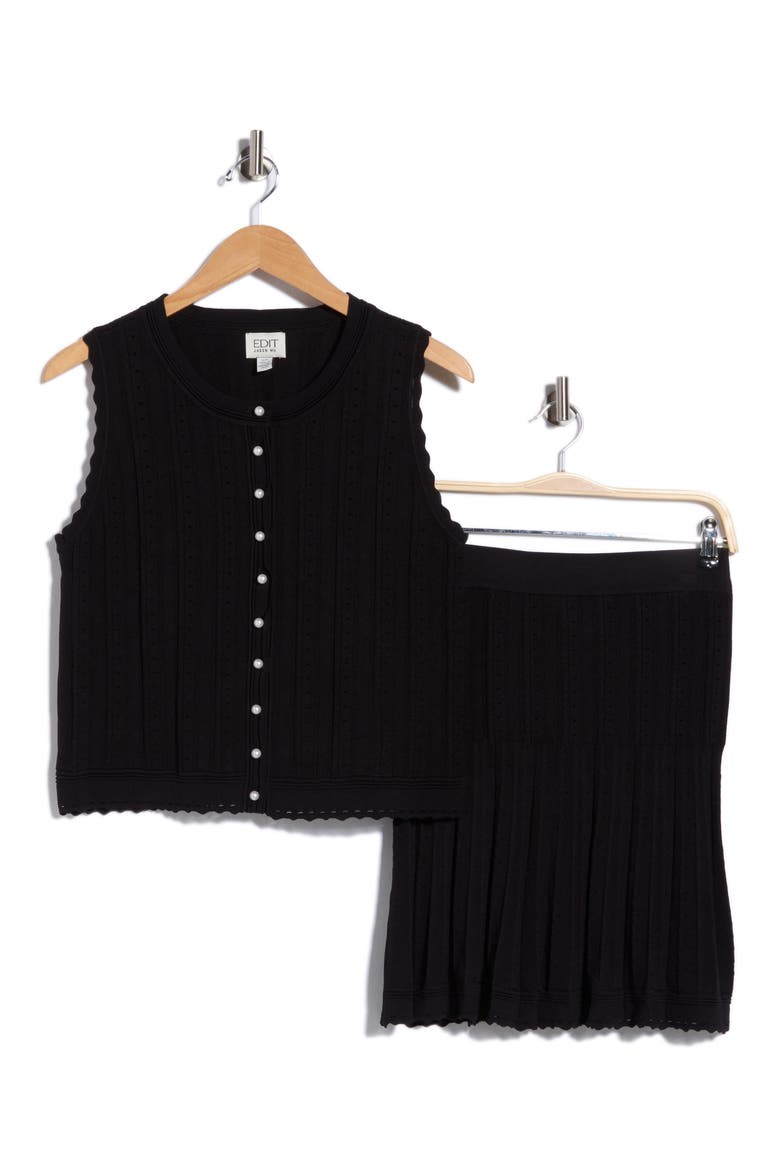 Sleeveless Cropped Cardigan and Skirt Set, Main, color, BLACK