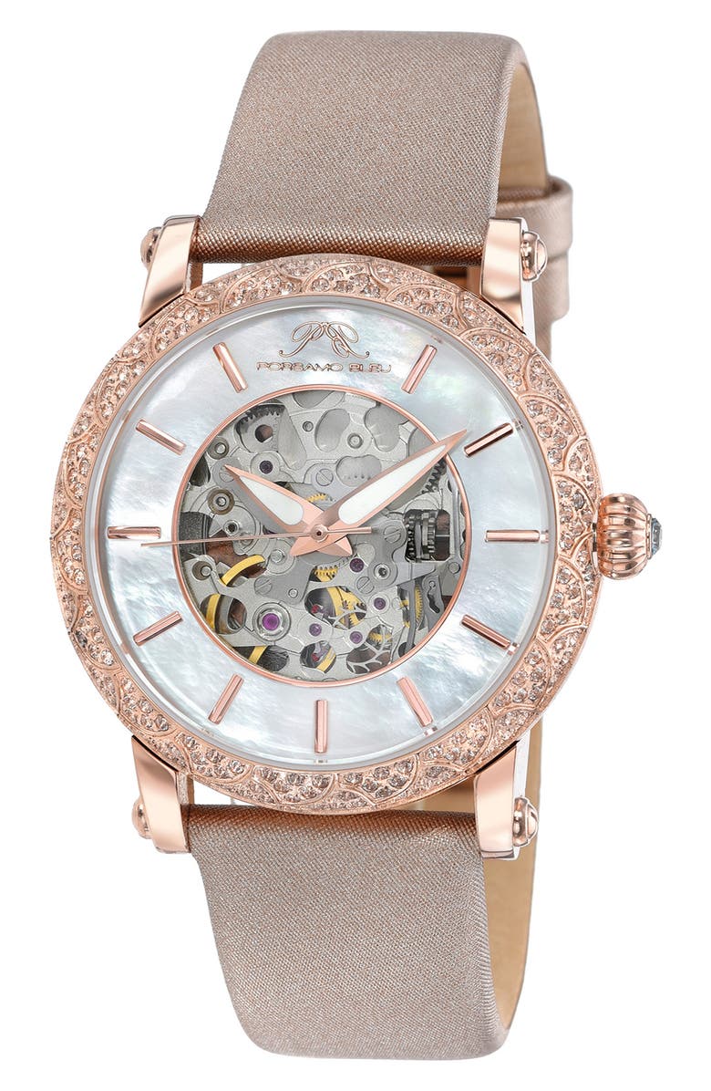 PORSAMO BLEU Liza Automatic Satin Leather Strap Watch, 38mm, Main, color, Rose Tone