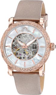PORSAMO BLEU Liza Automatic Satin Leather Strap Watch, 38mm