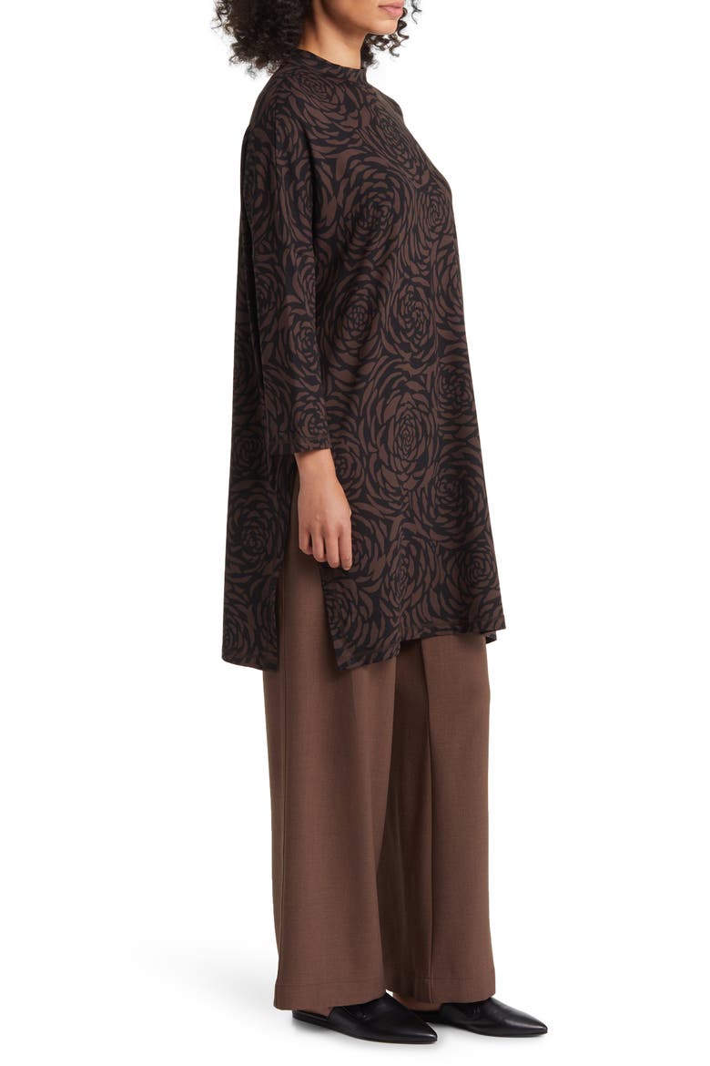 Gretha Floral Long Sleeve Tunic Top, Alternate, color, COFFEE BEAN