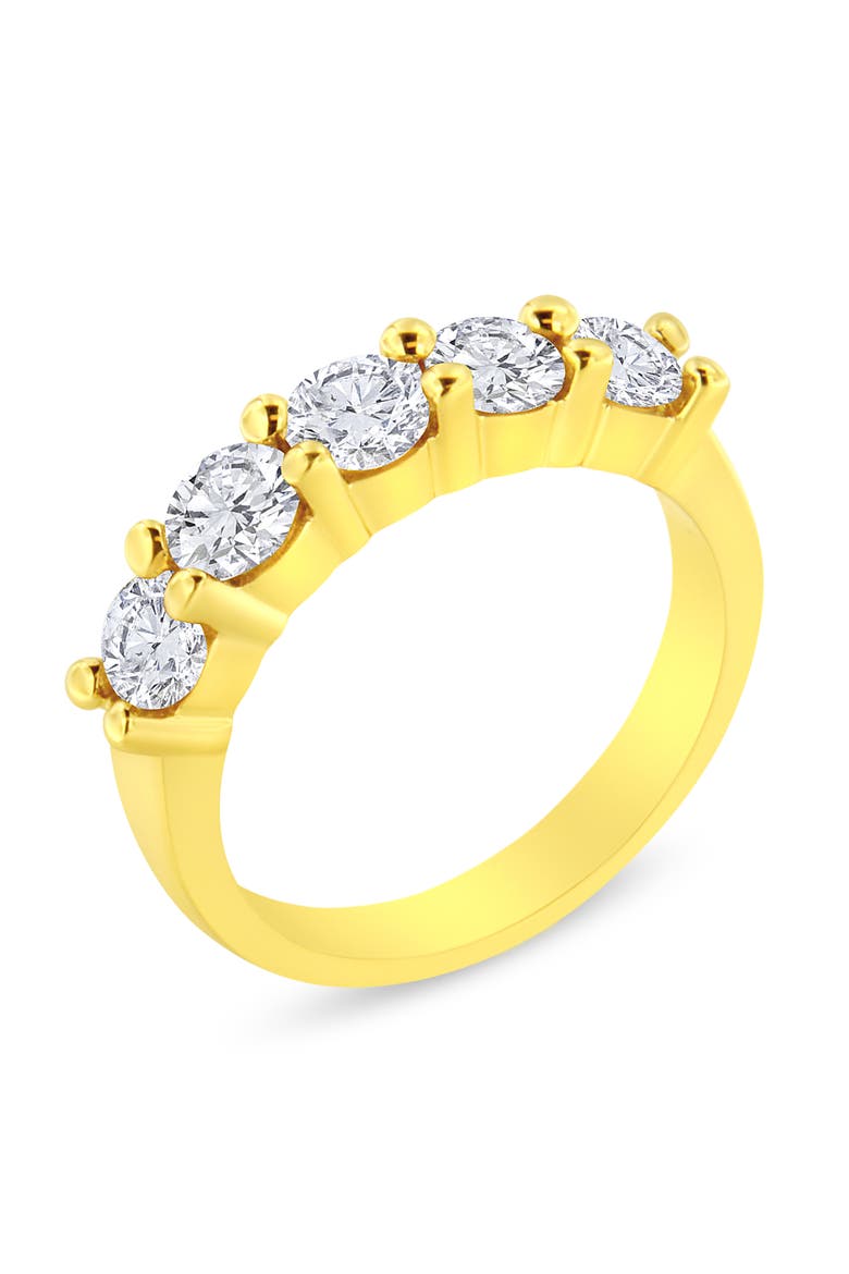 14K Yellow Gold Plated Sterling Silver 1 1/2 cttw Shared Prong Round Diamond Wedding Band Ring, Alternate, color, Yellow Gold over Silver