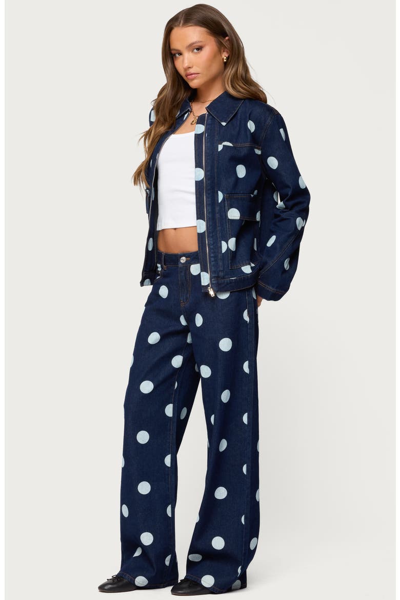 Leyah Polka Dot Oversize Denim Jacket, Alternate, color, DARK-BLUE