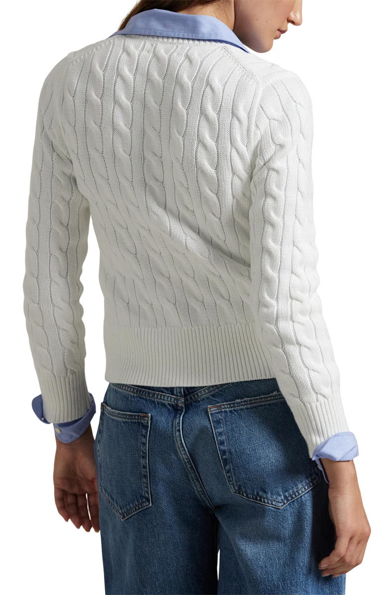 Polo Ralph Lauren Cable Cotton Crewneck Cardigan, Alternate, color, White