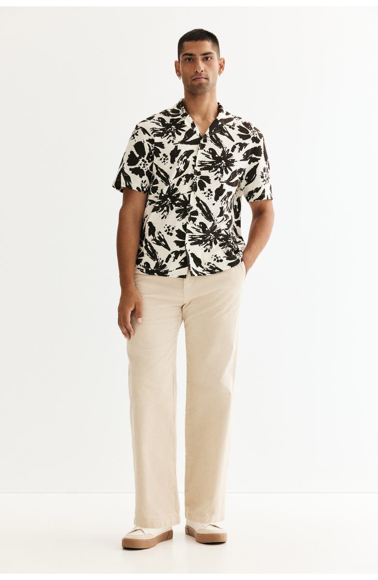 H&M Regular Fit Jacquard Resort Shirt, Alternate, color, White/Floral
