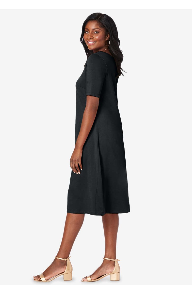 Jessica London Stretch Cotton Square Neck Midi Dress, Alternate, color, Black