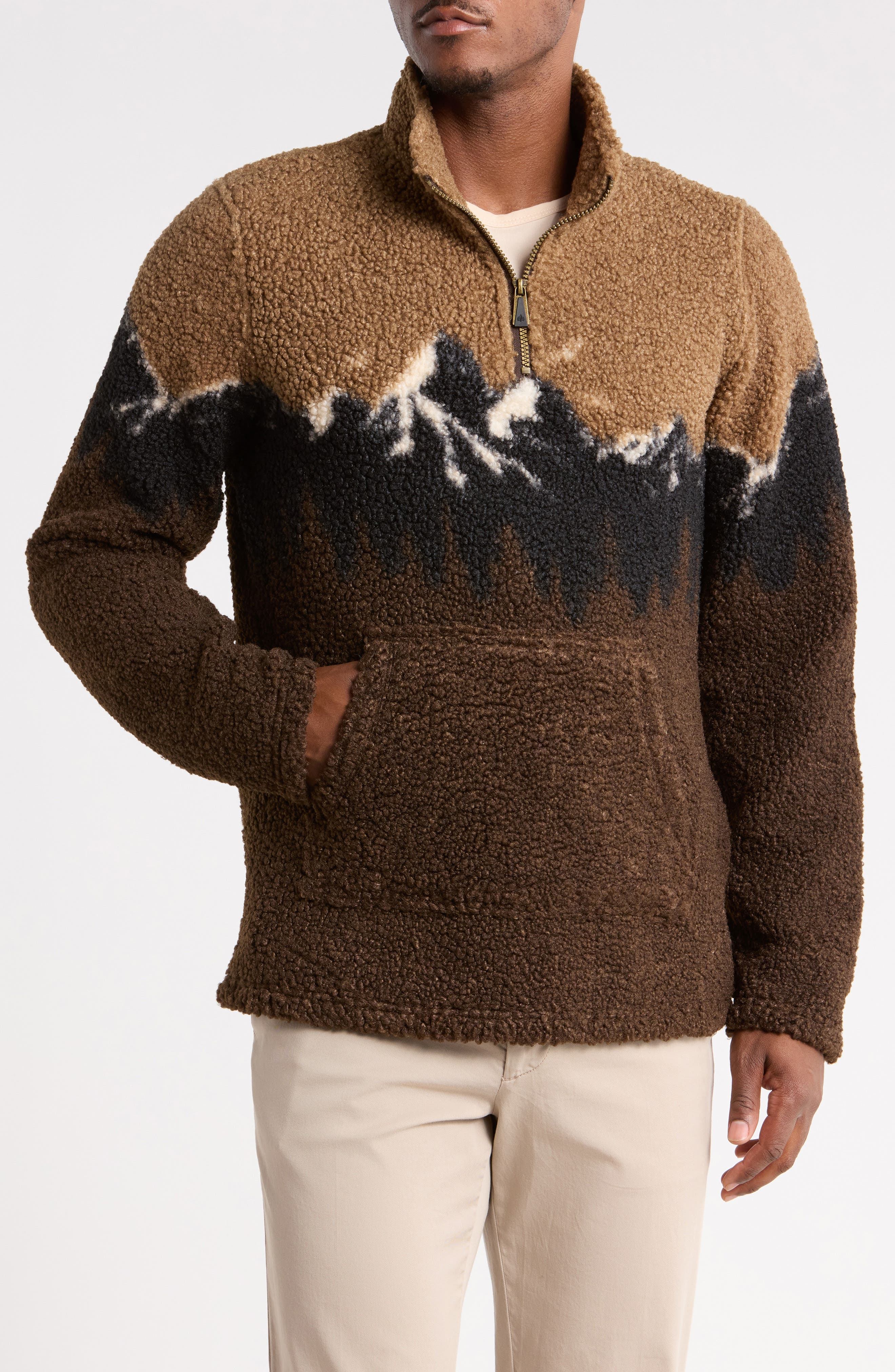 Mountain Print Quarter Zip High-Pile Fleece Pullover