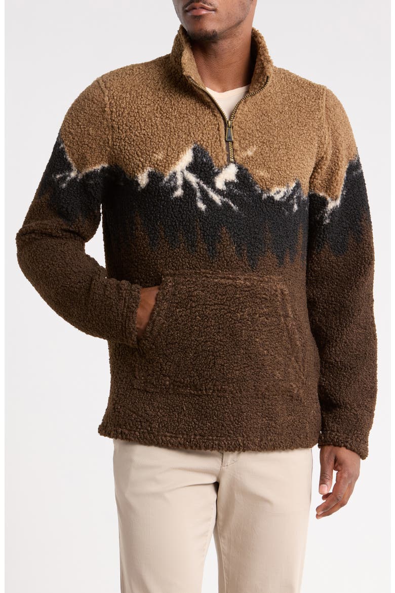 Mountain Print Quarter Zip High-Pile Fleece Pullover, Main, color, DELICIOSO