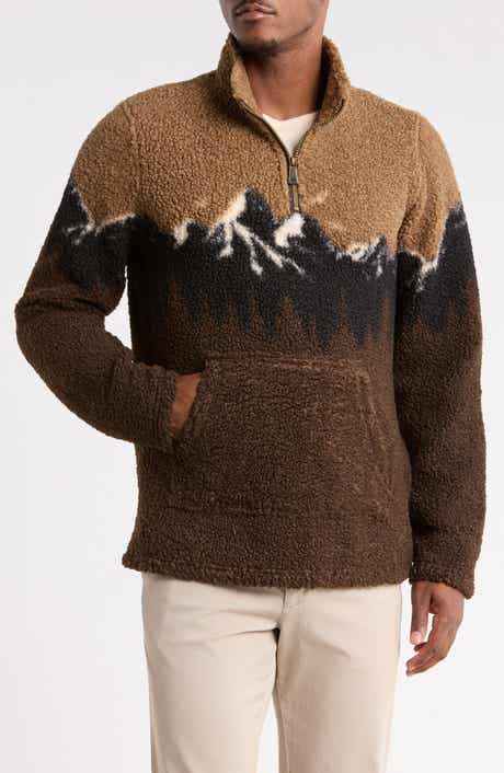 Mountain Print Quarter Zip High-Pile Fleece Pullover