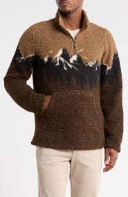 Rainforest Mountain Print Quarter Zip High-Pile Fleece Pullover