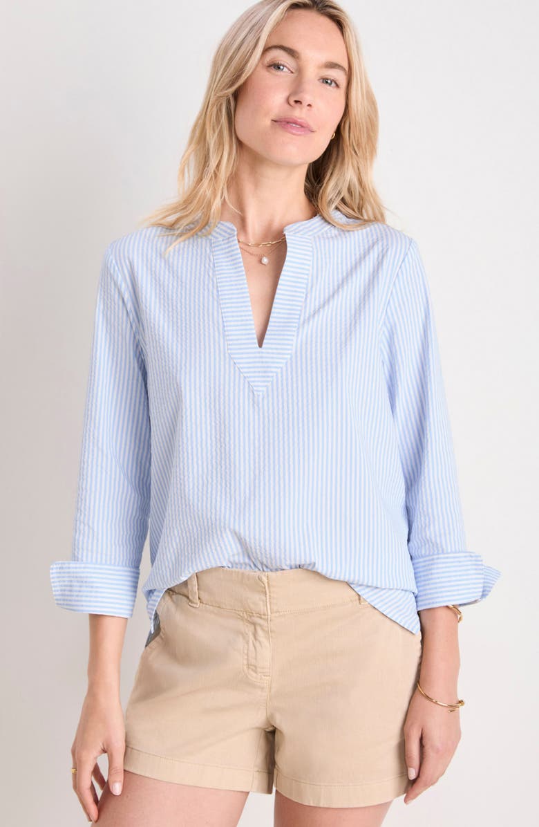 vineyard vines Harbor Savannah Stripe Seersucker Performance Popover Top, Alternate, color, Seersucker-Jake Blue