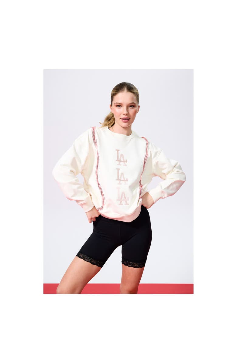 Terez Women's Terez  Cream Los Angeles Dodgers Baseball Stitch Pullover Sweatshirt, Alternate, color, 