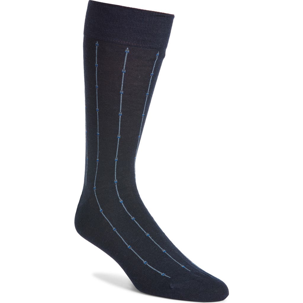 Pantherella Botolph Vertical Mini Box Stripe Wool Bland Dress Socks In Blue