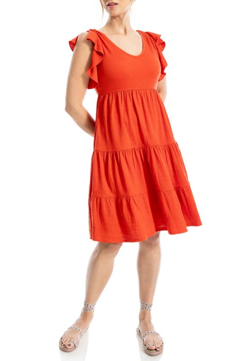 Ruffle Cap Sleeve Tiered Jersey Babydoll Dress