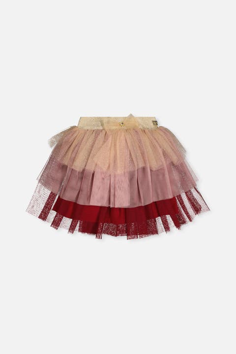 Multi Layer Glittering Mesh Bow Waist Tiered Skirt