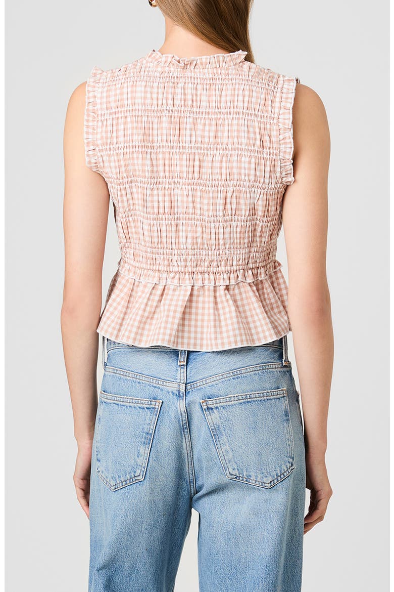 Rhodes Ruffle Smocked Peplum Cotton Poplin Top, Alternate, color, PETITE GINGHAM ALMOND