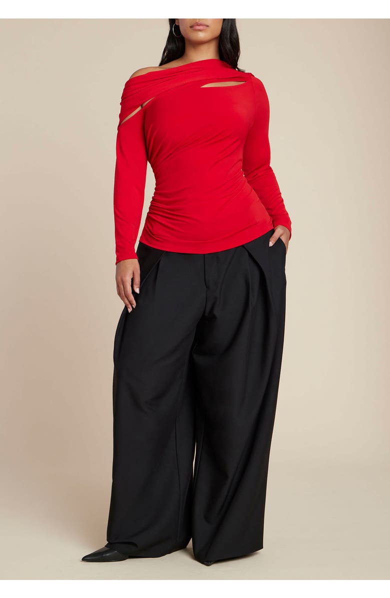 ELOQUII Sliced Asym Neck Top, Alternate, color, Equestrian Red