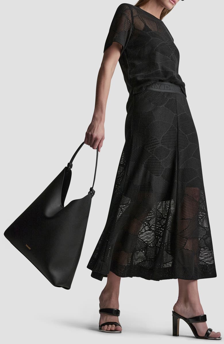 DKNY Croton Lace Midi Skirt, Alternate, color, Black