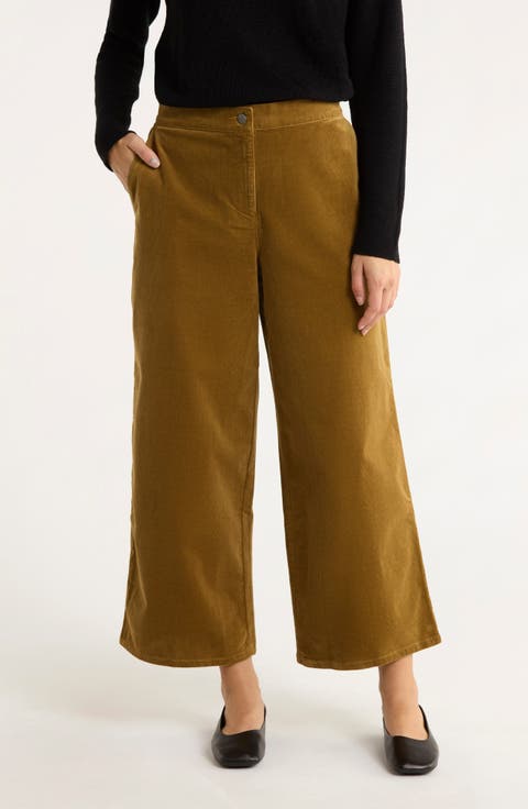 Stretch Organic Cotton Corduroy Wide Leg Ankle Pants