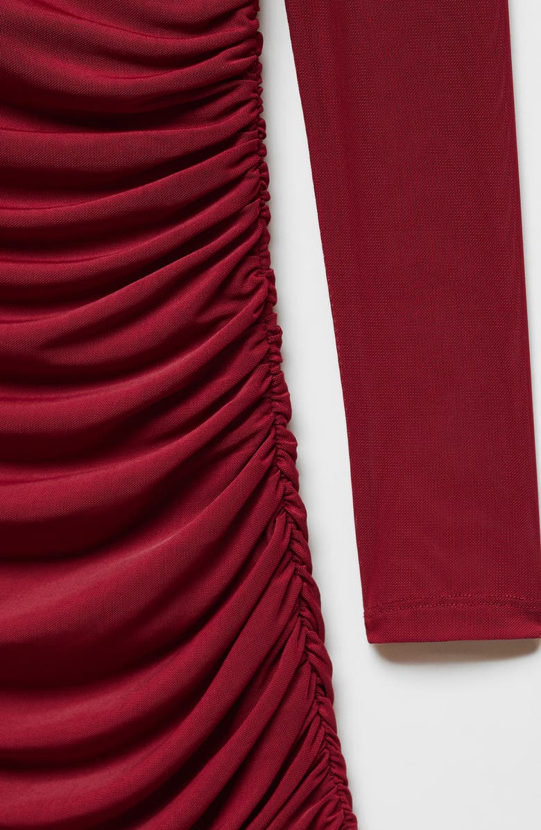 MANGO Ruched Long Sleeve Mesh Minidress, Alternate, color, 