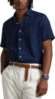 Polo Ralph Lauren Piece Dye Linen Short Sleeve Button-Down Shirt