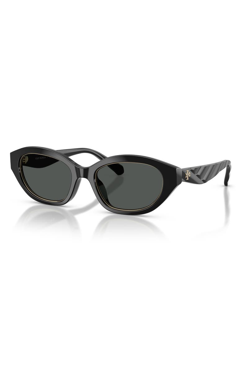 Tory Burch 52mm Irregular Sunglasses, Alternate, color, Black / Dark Grey