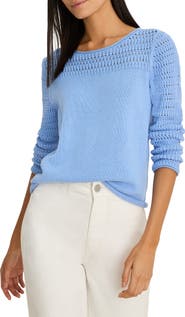 NIC+ZOE Placed Pointelle Cotton Blend Sweater