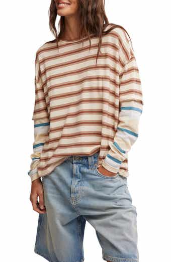 Free People Nina Stripe Layered Long Sleeve Cotton T-Shirt