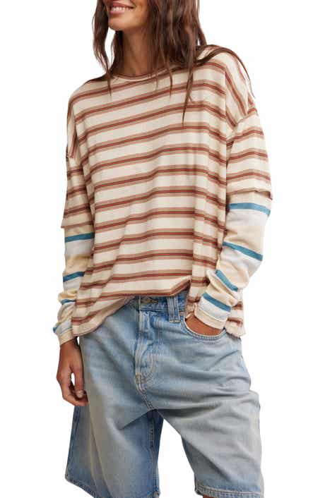 Free People Nina Stripe Layered Long Sleeve Cotton T-Shirt