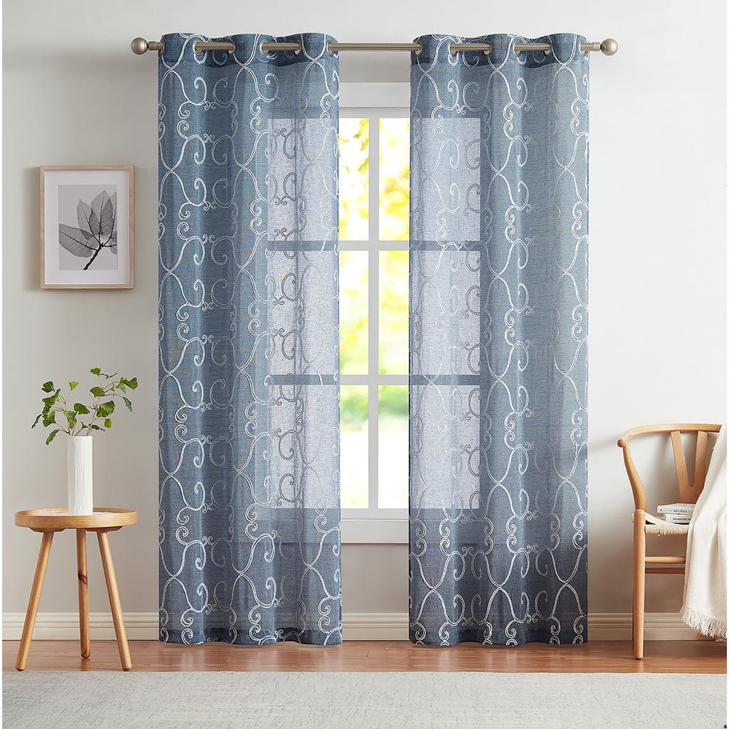 Dainty Home Set Of 2 Embroidered Sheer Curtain Panels In Blue