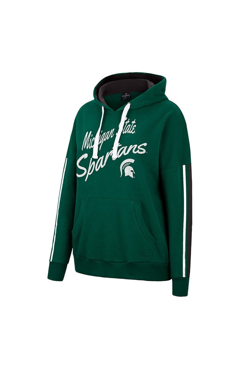 COLOSSEUM Women's Colosseum Green Michigan State Spartans Serena Oversized Sleeve Striping Pullover Hoodie, Alternate, color, 