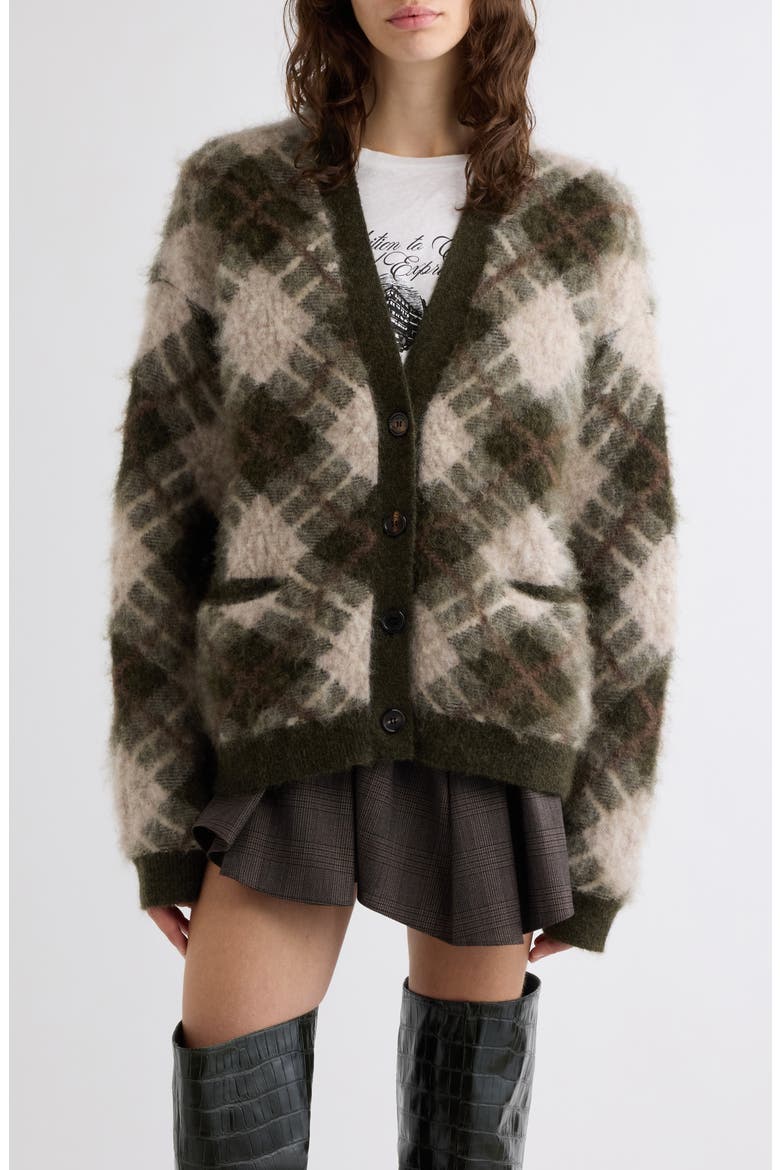 Katch Mohair Blend Cardigan, Main, color, OLIVE GREEN/ MULTI