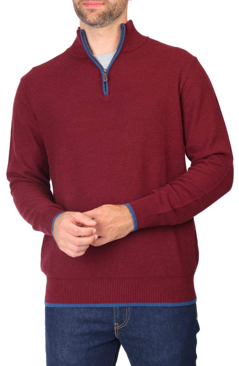 TailorByrd Waffle Knit Quarter Zip Sweater, Main, color, Burgundy