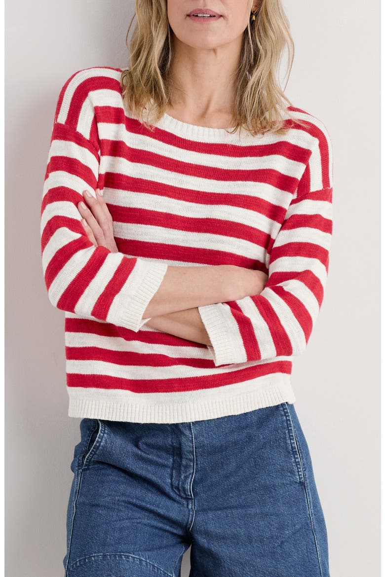 Knavock Stripe Organic Cotton & Linen Sweater, Main, color, KNIT CORNISH CHALK SCARLET