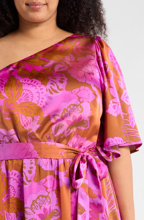 Sugarlips Lorian Floral Print One-shoulder Maxi Dress In Pink