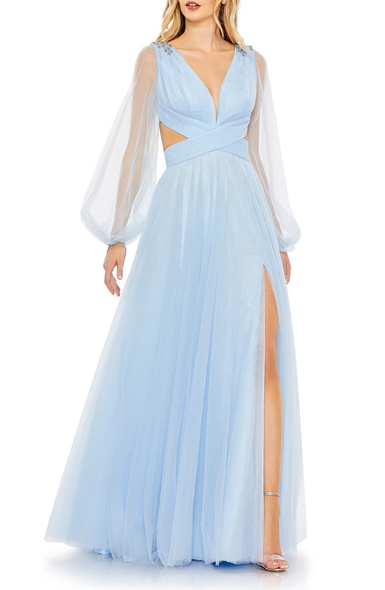 Mac Duggal Side Cutout Long Sleeve Lace & Tulle Gown, Main, color,