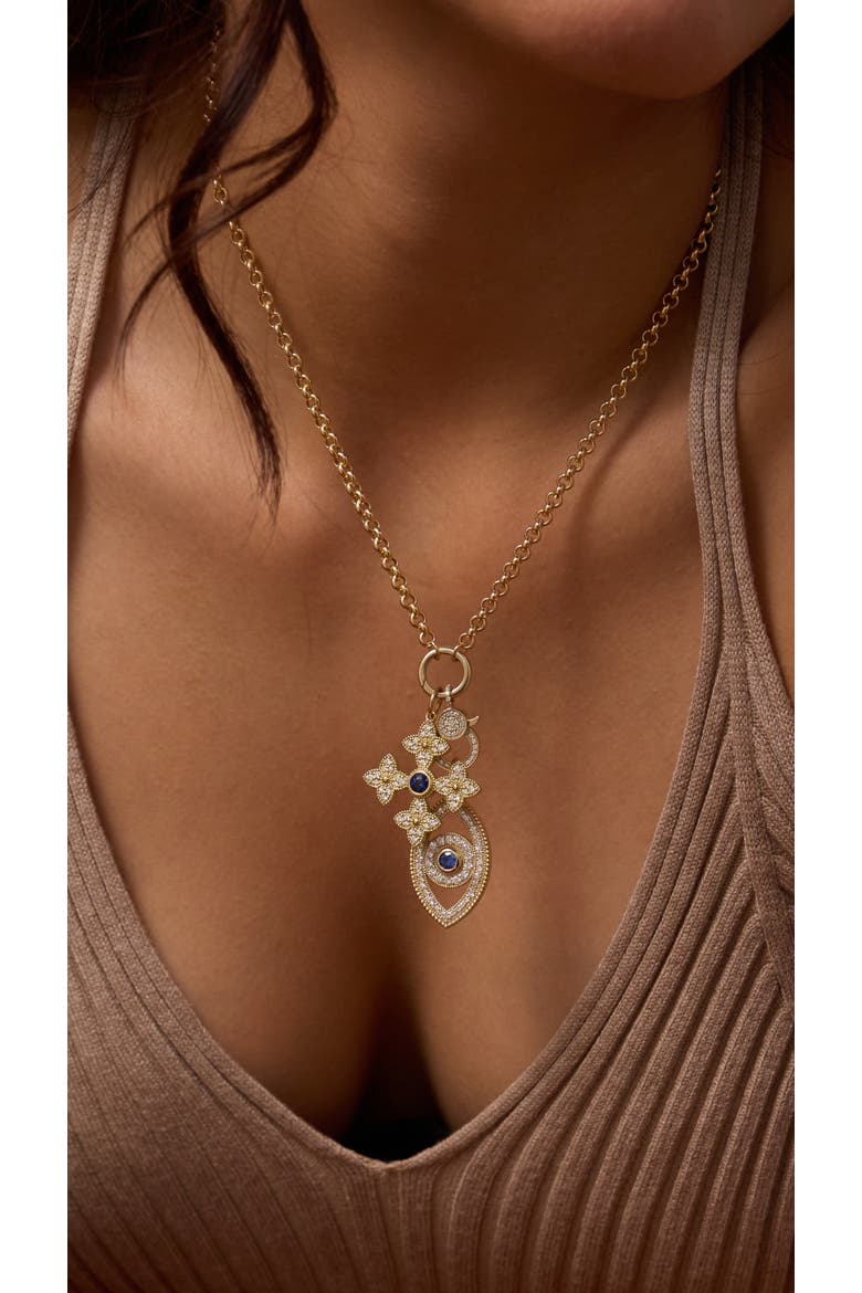 14K Gold Beaded Diamond and Sapphire Evil Eye Charm, Alternate, color, Yellow Gold