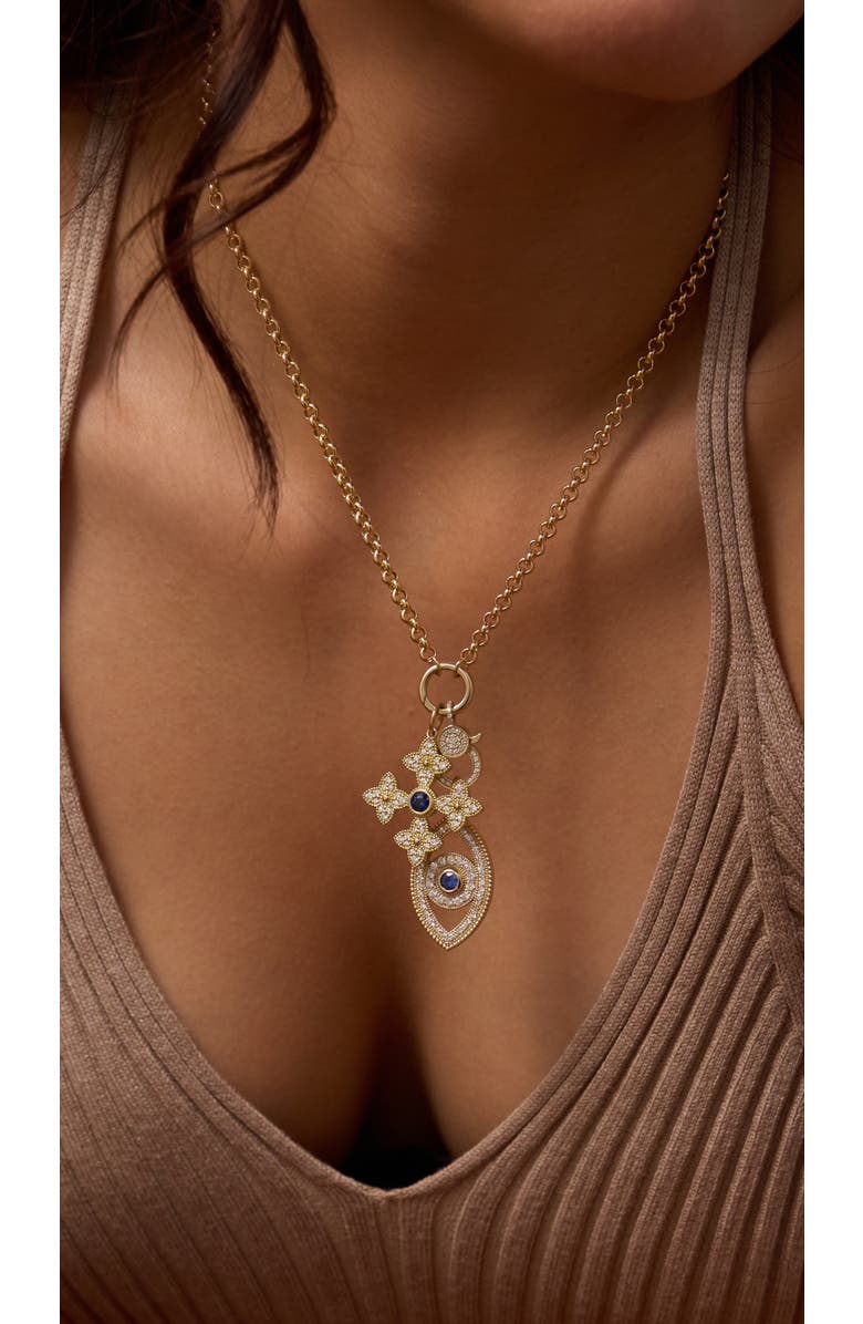 Lionheart 14K Gold Beaded Diamond and Sapphire Evil Eye Charm, Alternate, color, Yellow Gold