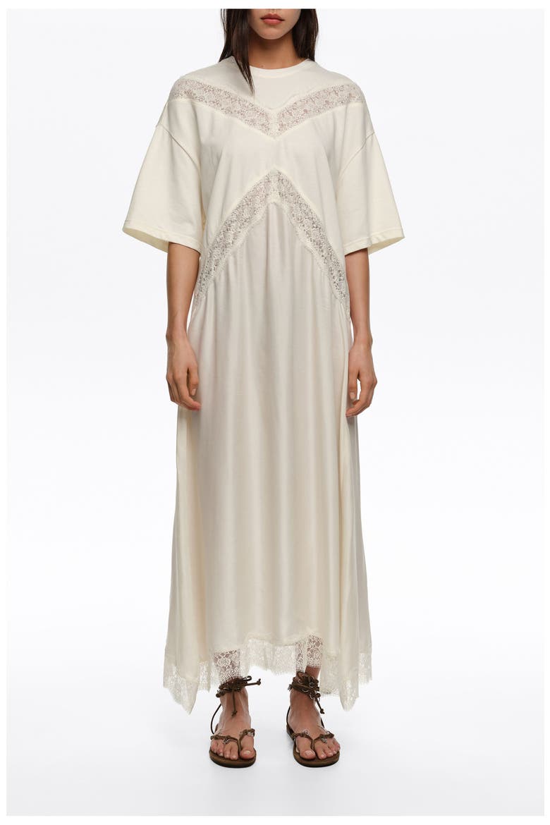 Lace Dual Material Dress, Main, color, IVORY