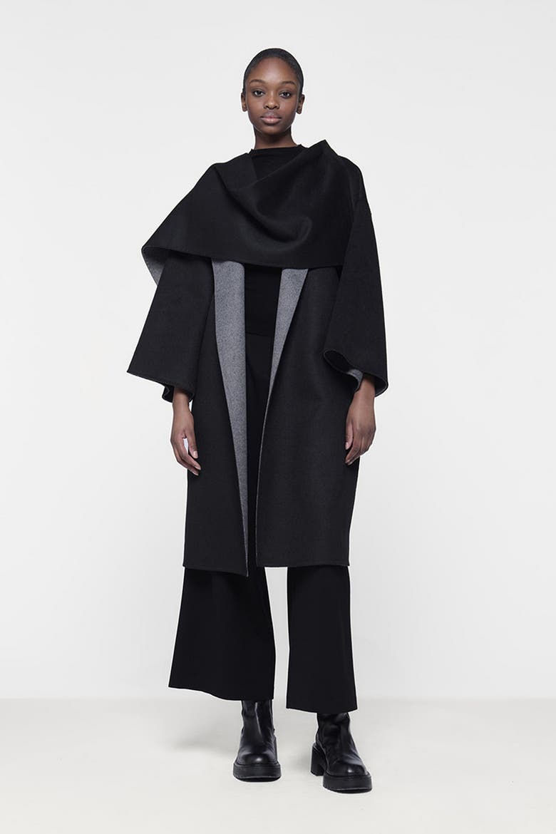 Reversible Cacoon Coat with Scarf Detail, Alternate, color, Black