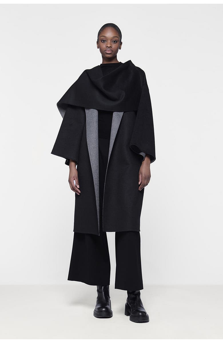 Leem Reversible Cacoon Coat with Scarf Detail, Alternate, color, Black