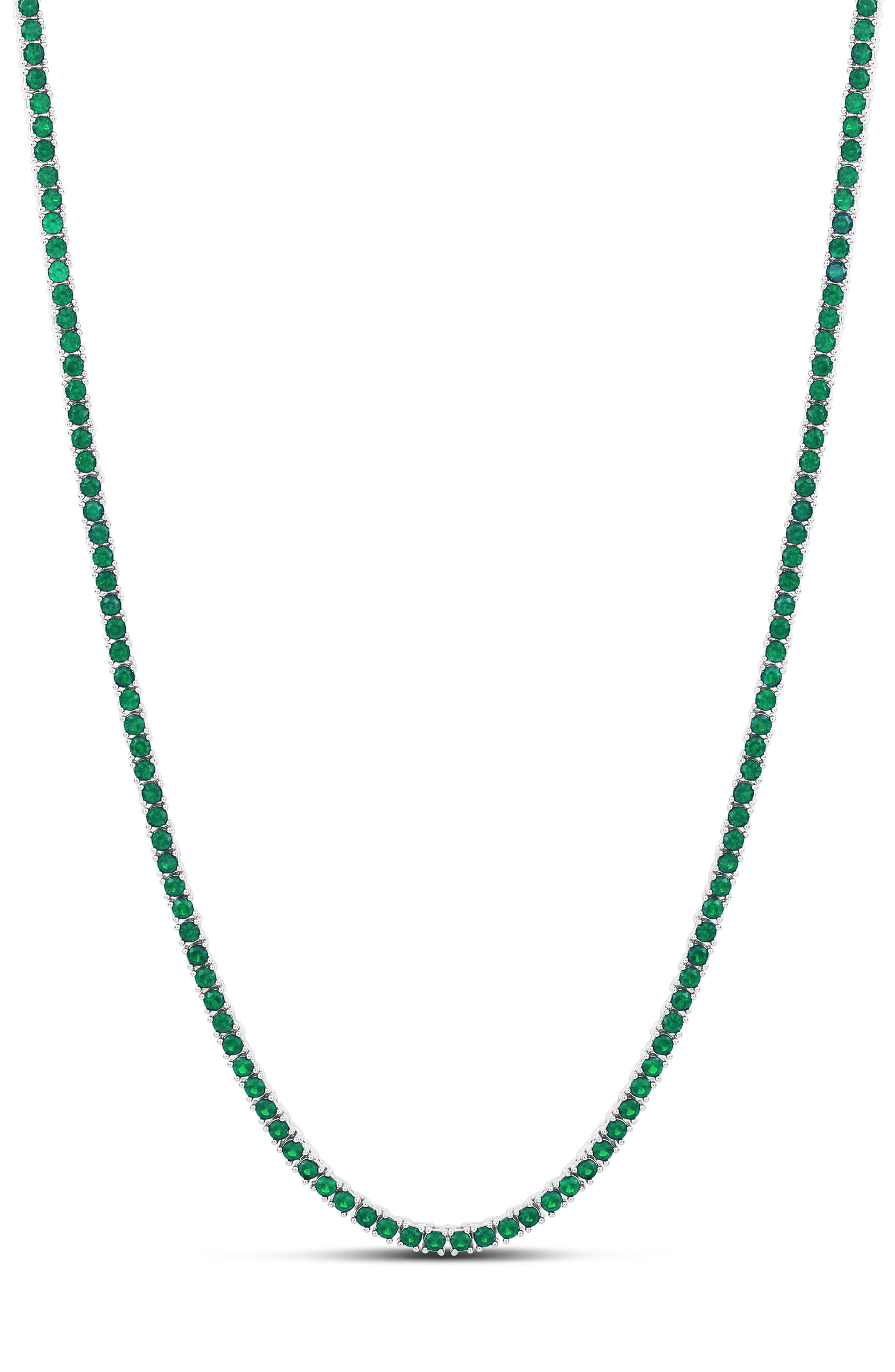 Shymi Emerald 2mm Tennis Necklace In Silver/emerald