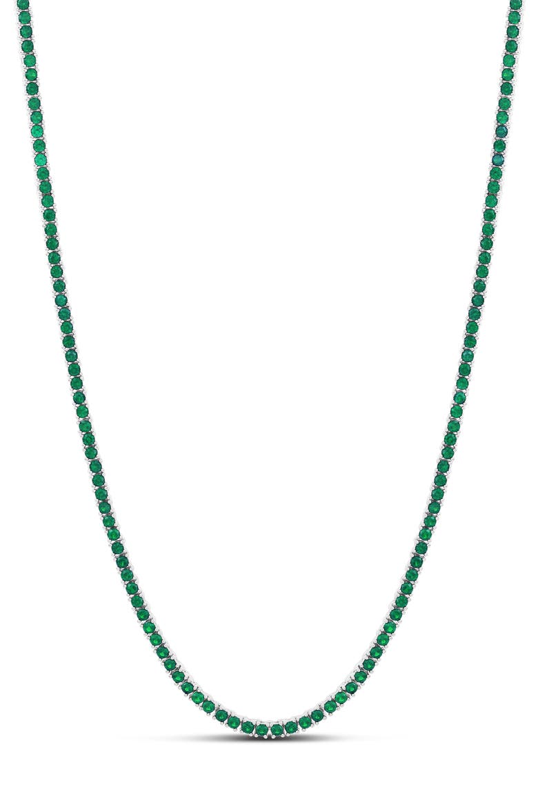 Emerald 2mm Tennis Necklace, Main, color, SILVER/ EMERALD