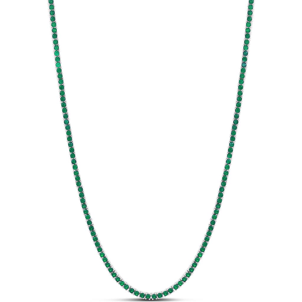 Shymi Emerald 2mm Tennis Necklace In Silver/emerald