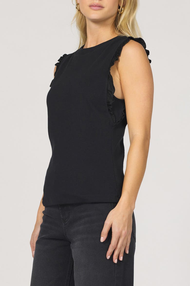 Bridget Rib Tank with Leather Ruffle Trim, Alternate, color, Jet Black