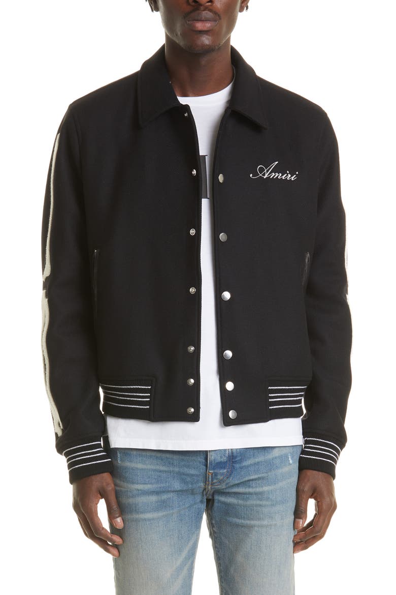 Bones Wool Varsity Jacket, Main, color, BLACK